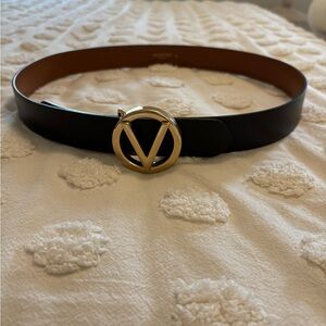 Valentino Women's Belt in Black with Gold Logo Buckle